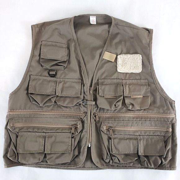 Vintage South Bend SIZE L Fly Fishing Hunting Photographer Khaki Vest 15 Pockets - Picture 6 of 8